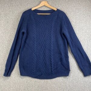 Vtg Tommy Hilfiger cable knit sweater XL boat neck fisherman style navy preppy